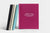 Five 8x8" Hardcover Photo Books, covers featured are Black Linen, Moss Linen, Pistachio Linen, Seamist Linen, and Mulberry Linen. The Mulberry Linen book has silver embossing in San Serif. 