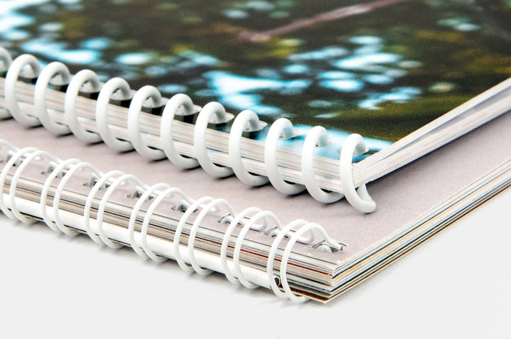 Close up detail shot of the wire binding for both a 8.5x11&quot; Wall Calendar and a 11x17&quot; Wall Calendar